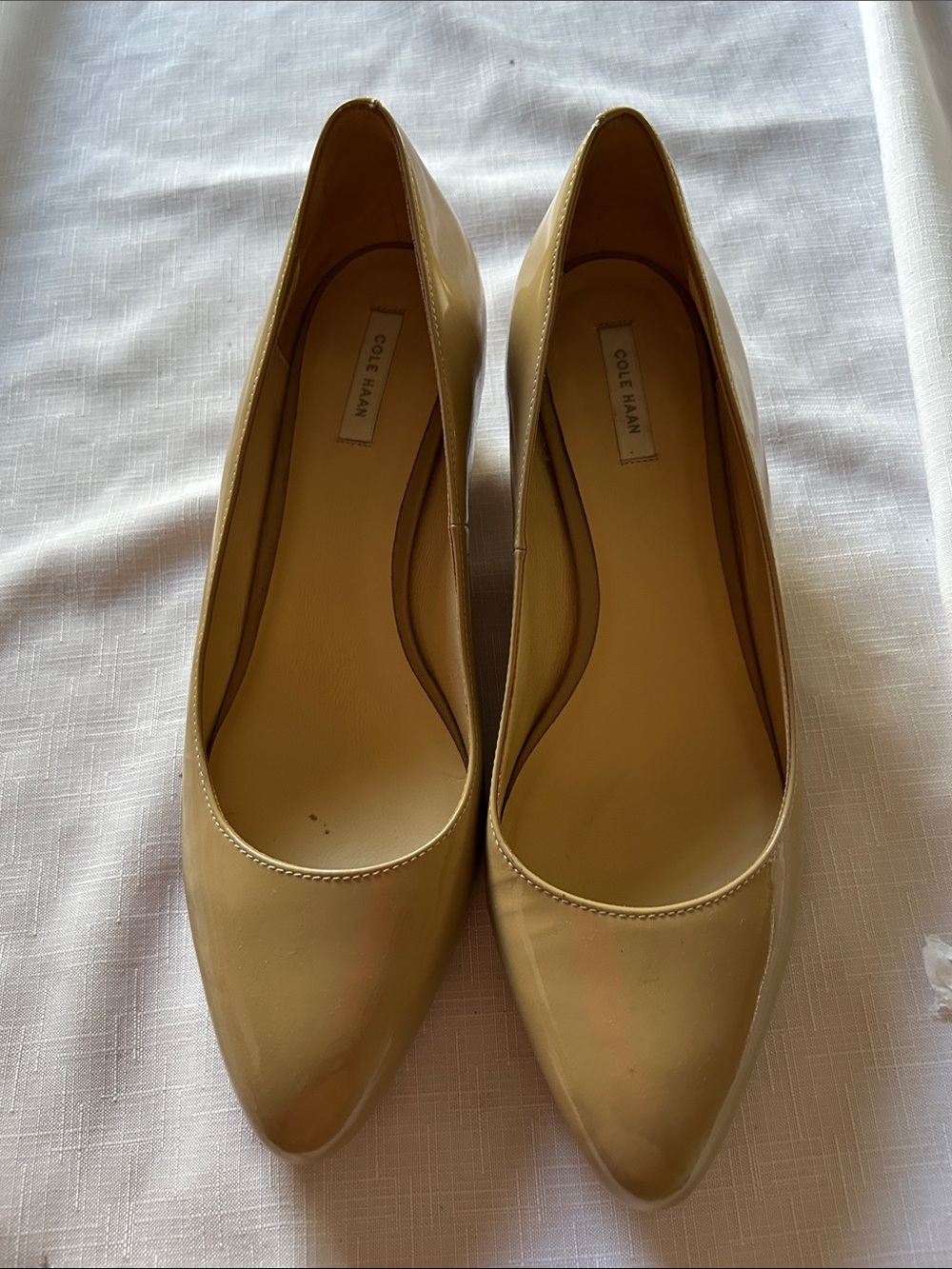 Cole Haan Beige Patent Leather Pointed-Toe Heels